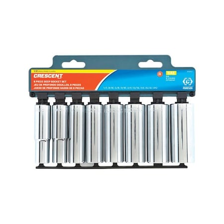 Weller Crescent Assorted Sizes X 1/2 in. drive SAE 6 Point Deep Well Socket Set 8 pc CSAS2N